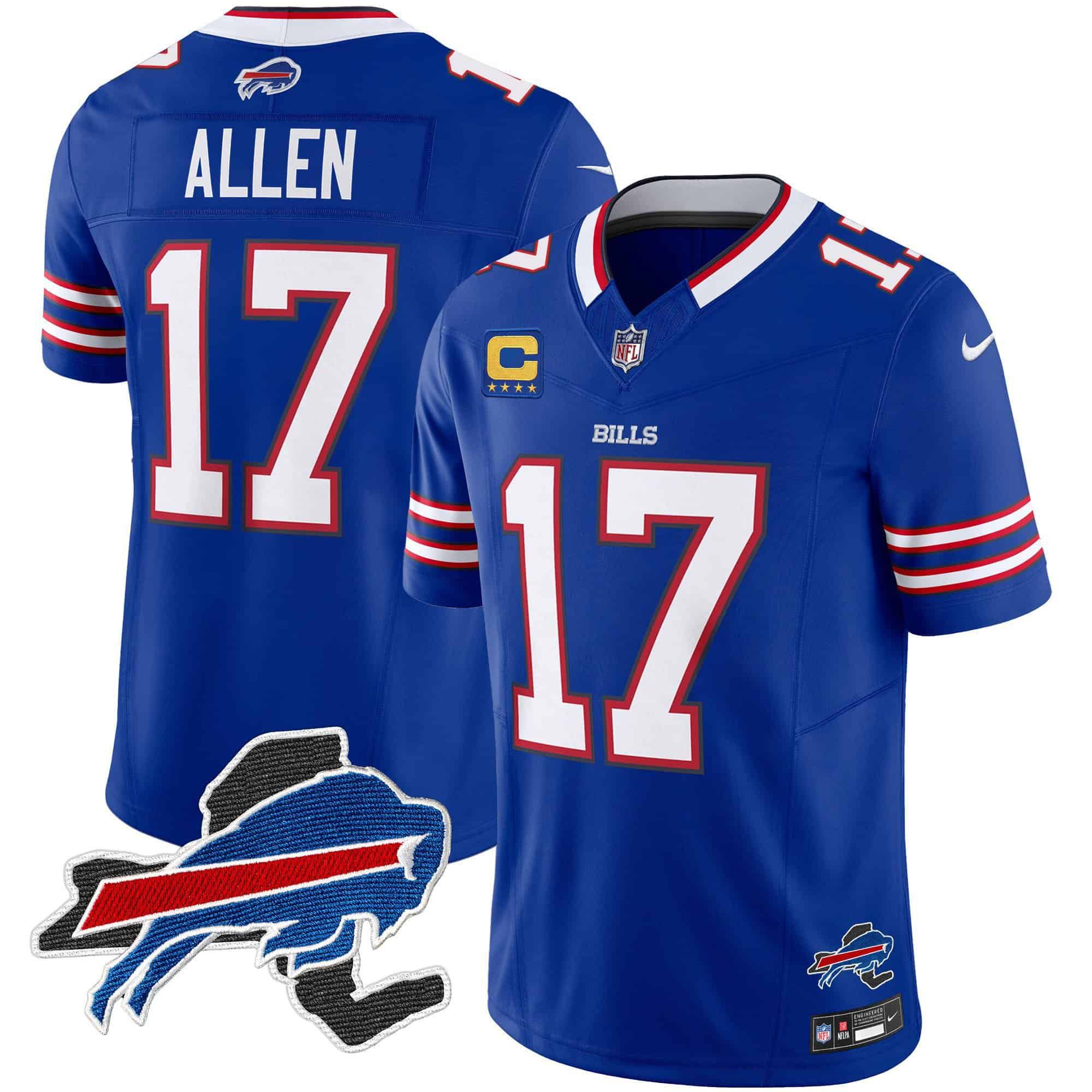 Men Buffalo Bills 17 Allen Blue 2024 Nike Patch Vapor Limited NFL Jersey style 1